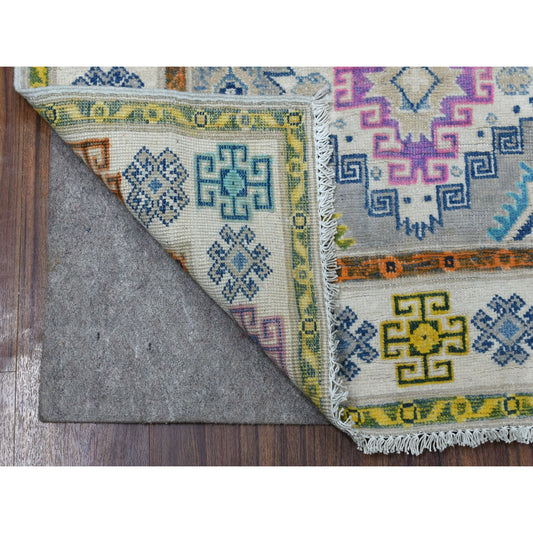 Kazak Wool Hand Knotted Rug Grey Ivory 3.1X4.10 -O055550