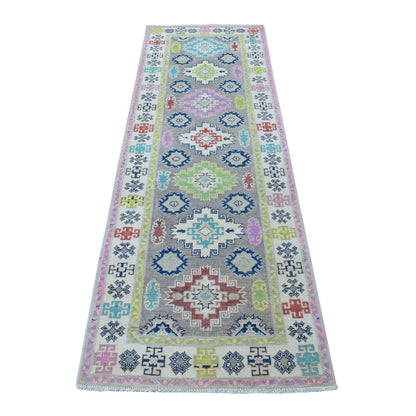 Kazak Wool Hand Knotted Rug Grey Ivory 2.7X7.10 -O055574