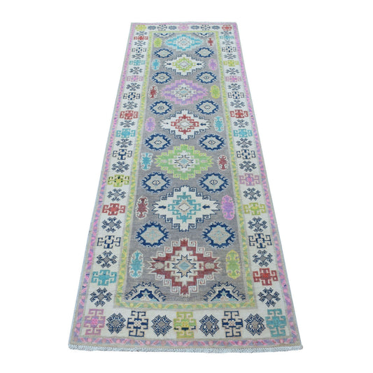 Kazak Wool Hand Knotted Rug Grey Ivory 2.7X7.10 -O055574