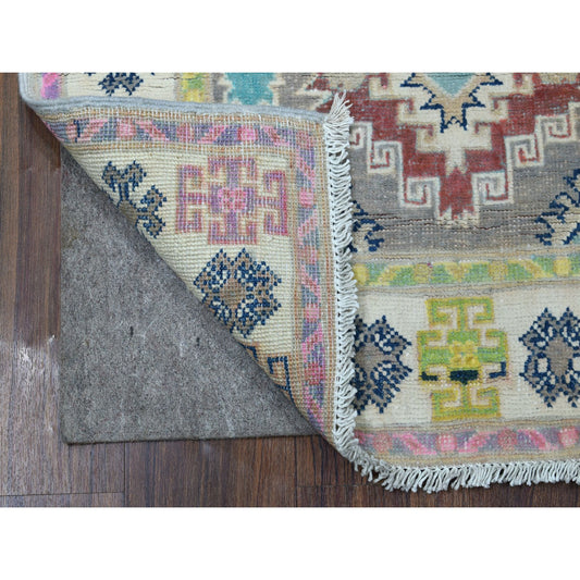 Kazak Wool Hand Knotted Rug Grey Ivory 2.7X7.10 -O055574