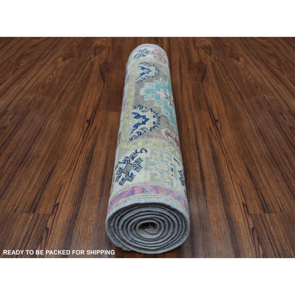 Kazak Wool Hand Knotted Rug Grey Ivory 2.7X7.10 -O055574