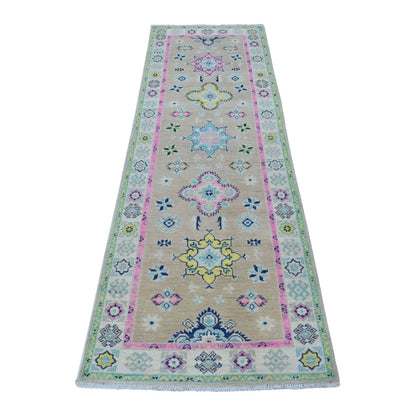 Kazak Wool Hand Knotted Rug Grey Ivory 2.6X8.0 -O055580