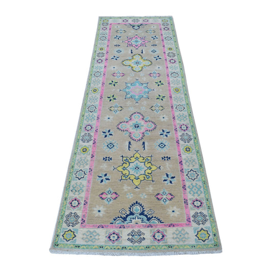 Kazak Wool Hand Knotted Rug Grey Ivory 2.6X8.0 -O055580