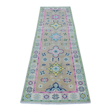 Kazak Wool Hand Knotted Rug Grey Ivory 2.6X8.0 -O055580