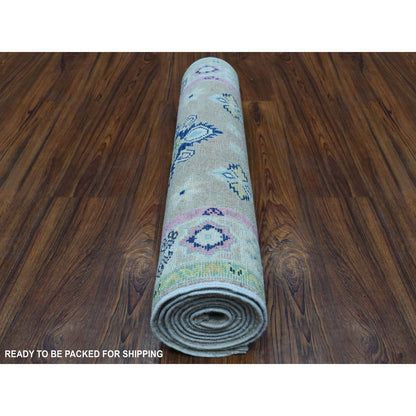 Kazak Wool Hand Knotted Rug Grey Ivory 2.6X8.0 -O055580