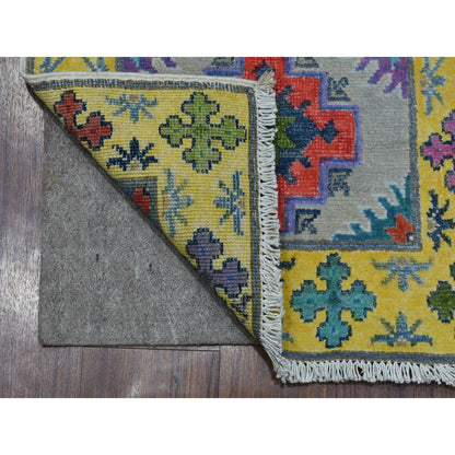 Kazak Wool Hand Knotted Rug Grey Yellow 1.10X2.9 -O055596