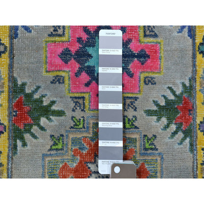 Kazak Wool Hand Knotted Rug Grey Yellow 1.10X2.9 -O055596