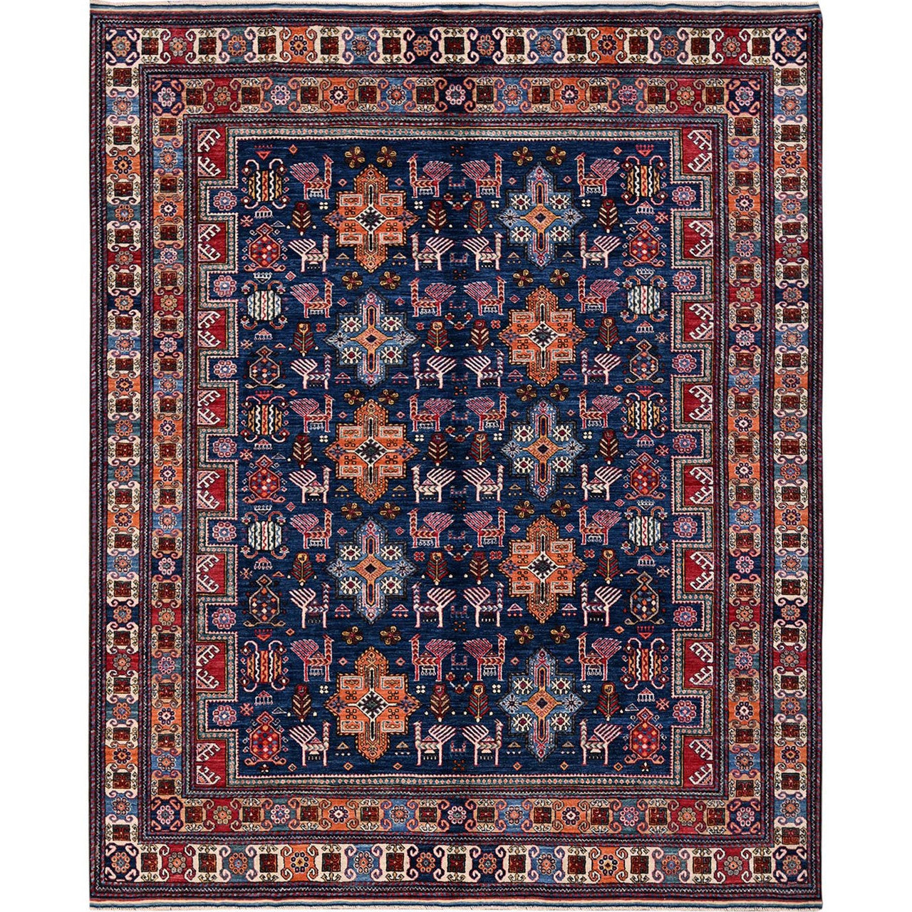 Kazak Wool Hand Knotted Rug Blue 8.4x9.6 -O0555