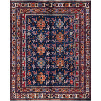 Kazak Wool Hand Knotted Rug Blue 8.4x9.6 -O0555