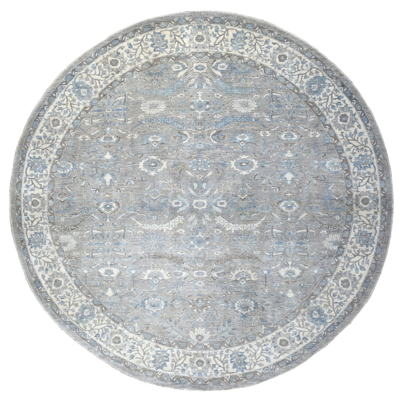 Oushak And Peshawar Wool Hand Knotted Rug Grey Ivory 12.0X12.0 -O055710