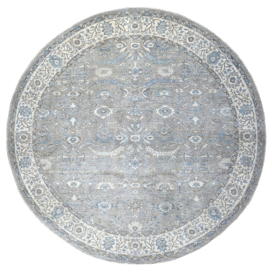 Oushak And Peshawar Wool Hand Knotted Rug Grey Ivory 12.0X12.0 -O055710
