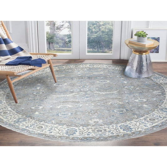 Oushak And Peshawar Wool Hand Knotted Rug Grey Ivory 12.0X12.0 -O055710