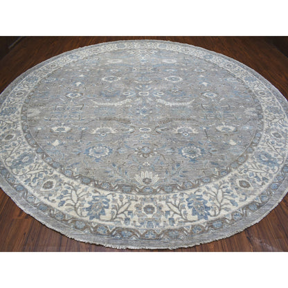 Oushak And Peshawar Wool Hand Knotted Rug Grey Ivory 12.0X12.0 -O055710