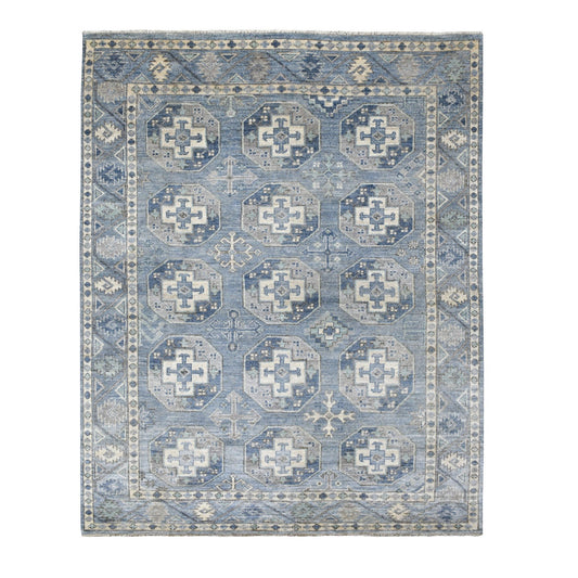 Tribal & Geometric Wool Hand Knotted Rug Blue Blue 8.0X9.9 -O055810