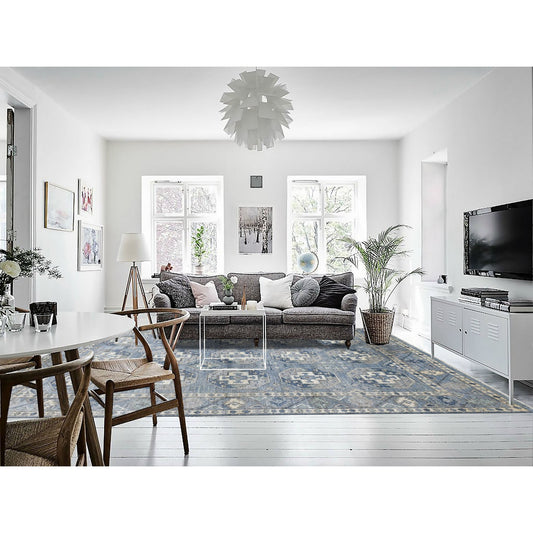 Tribal & Geometric Wool Hand Knotted Rug Blue Blue 8.0X9.9 -O055810