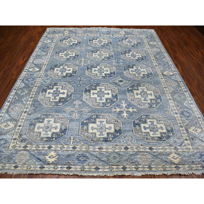 Tribal & Geometric Wool Hand Knotted Rug Blue Blue 8.0X9.9 -O055810
