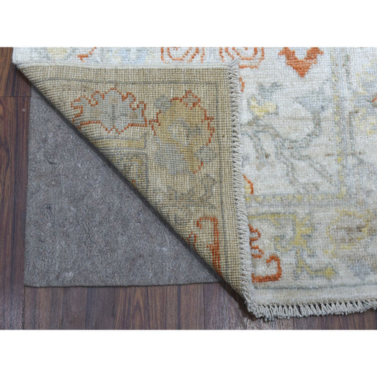 Oushak And Peshawar Wool Hand Knotted Rug Ivory Ivory 2.7X15.7 -O055811