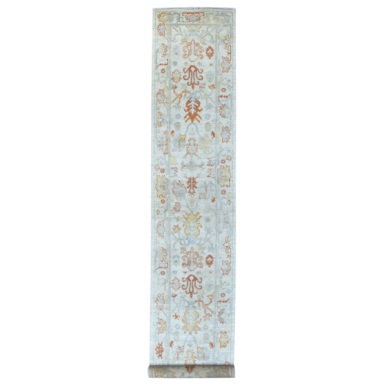 Oushak And Peshawar Wool Hand Knotted Rug Ivory Ivory 2.8X15.8 -O055886