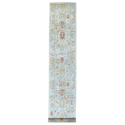 Oushak And Peshawar Wool Hand Knotted Rug Ivory Ivory 2.8X15.8 -O055886