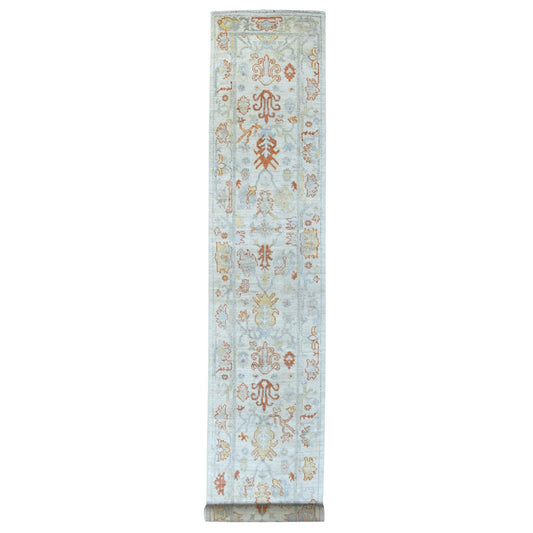 Oushak And Peshawar Wool Hand Knotted Rug Ivory Ivory 2.8X15.8 -O055886