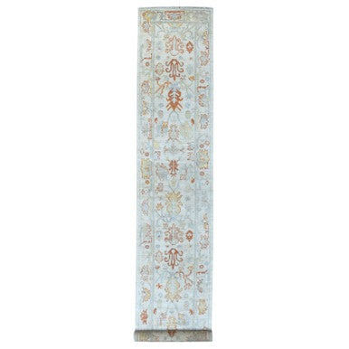 Oushak And Peshawar Wool Hand Knotted Rug Ivory Ivory 2.8X15.8 -O055886