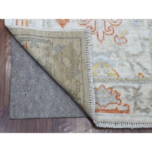 Oushak And Peshawar Wool Hand Knotted Rug Ivory Ivory 2.8X15.8 -O055886