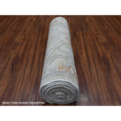 Oushak And Peshawar Wool Hand Knotted Rug Ivory Ivory 2.8X15.8 -O055886