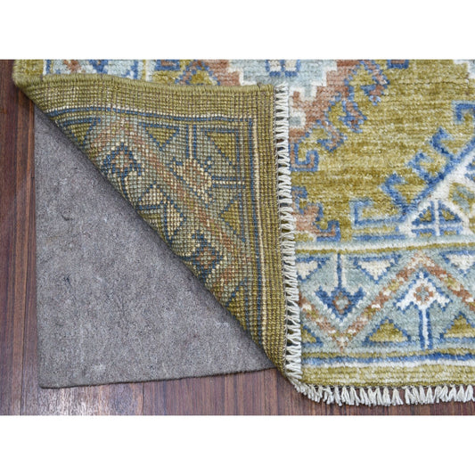 Tribal & Geometric Wool Hand Knotted Rug Yellow Blue 4.1X6.0 -O055955