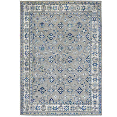 Kazak Wool Hand Knotted Rug Grey Ivory 9.8X13.9 -O055968