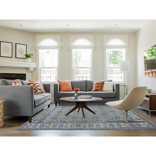 Kazak Wool Hand Knotted Rug Grey Ivory 9.8X13.9 -O055968