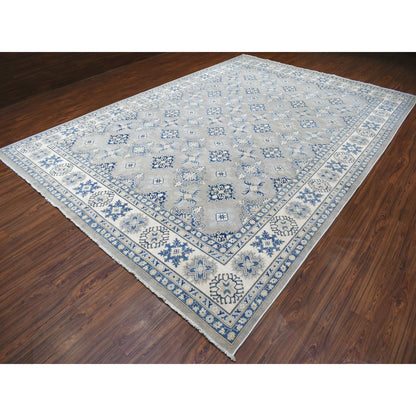 Kazak Wool Hand Knotted Rug Grey Ivory 9.8X13.9 -O055968