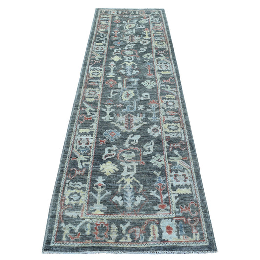 Oushak And Peshawar Wool Hand Knotted Rug Grey Dark Gray 2.9X9.8 -O056081