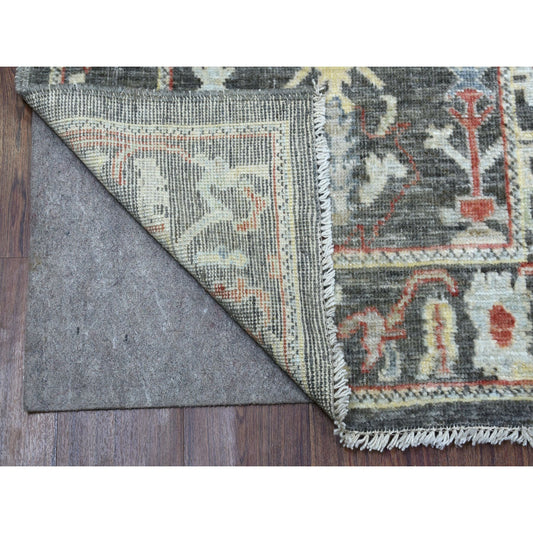 Oushak And Peshawar Wool Hand Knotted Rug Grey Dark Gray 2.9X9.8 -O056081