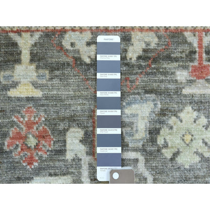 Oushak And Peshawar Wool Hand Knotted Rug Grey Dark Gray 2.9X9.8 -O056081