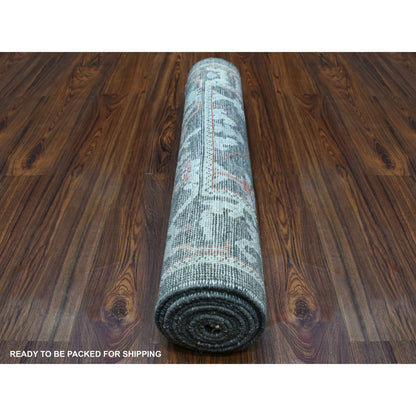 Oushak And Peshawar Wool Hand Knotted Rug Grey Dark Gray 2.9X9.8 -O056081