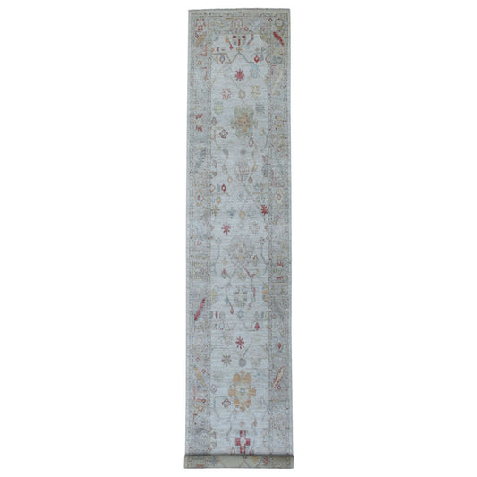 Oushak And Peshawar Wool Hand Knotted Rug Grey Gray 2.9X16.0 -O056089