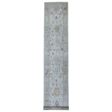 Oushak And Peshawar Wool Hand Knotted Rug Grey Gray 2.9X16.0 -O056089