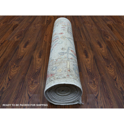 Oushak And Peshawar Wool Hand Knotted Rug Grey Gray 2.9X16.0 -O056089