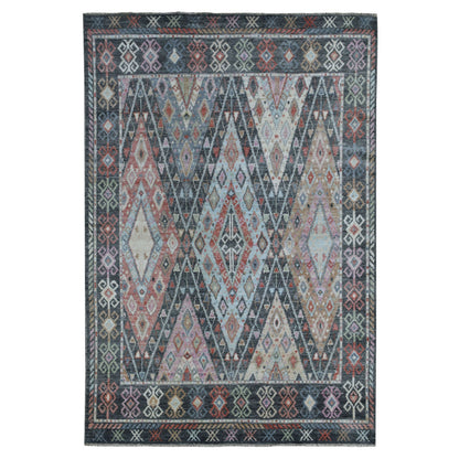 Tribal & Geometric Wool Hand Knotted Rug Black Charcoal Black 6.4X9.2 -O056090