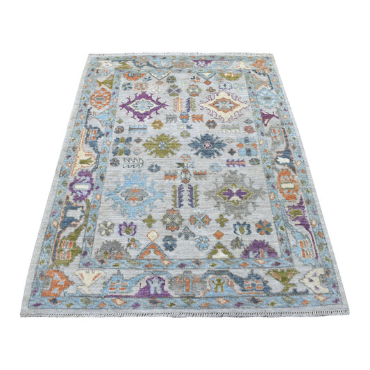 Oushak And Peshawar Wool Hand Knotted Rug Grey Gray 4.1X5.10 -O056109