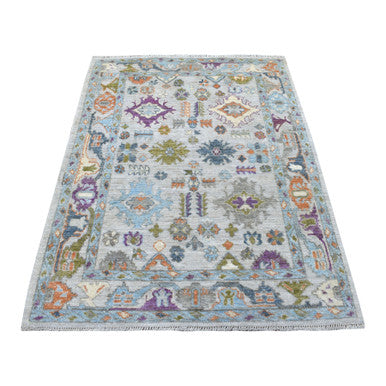 Oushak And Peshawar Wool Hand Knotted Rug Grey Gray 4.1X5.10 -O056109