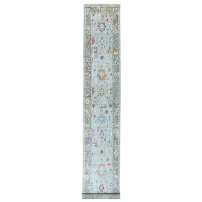 Oushak And Peshawar Wool Hand Knotted Rug Grey Dark Gray 2.5X17.1 -O056115