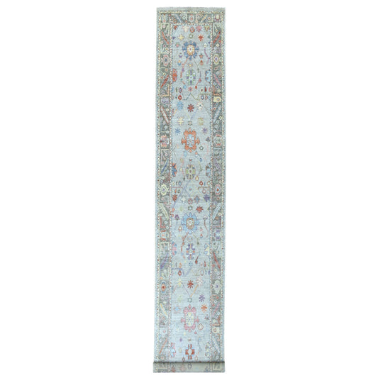 Oushak And Peshawar Wool Hand Knotted Rug Grey Dark Gray 2.5X17.1 -O056115