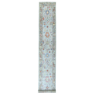 Oushak And Peshawar Wool Hand Knotted Rug Grey Dark Gray 2.5X17.1 -O056115