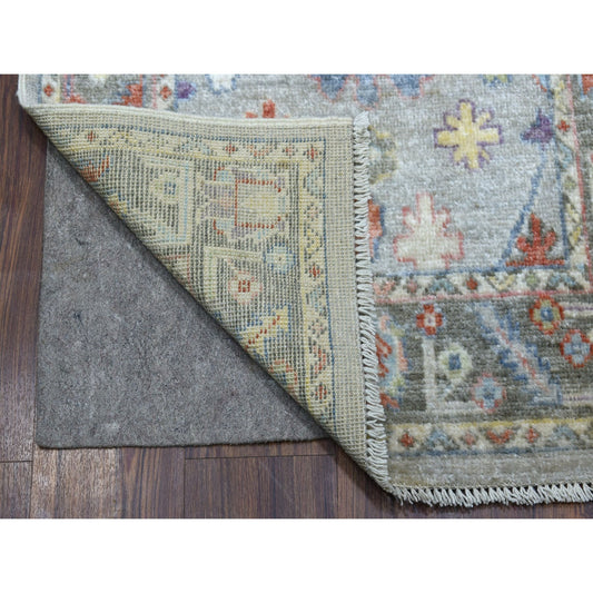 Oushak And Peshawar Wool Hand Knotted Rug Grey Dark Gray 2.5X17.1 -O056115