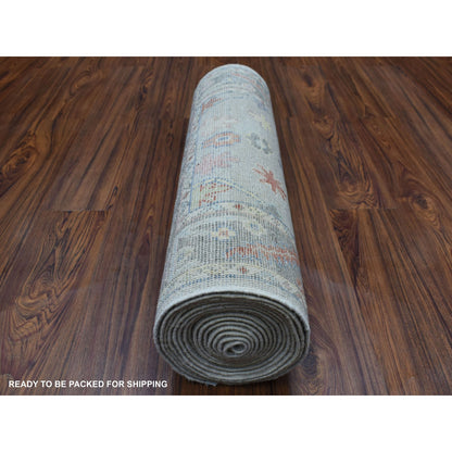 Oushak And Peshawar Wool Hand Knotted Rug Grey Dark Gray 2.5X17.1 -O056115