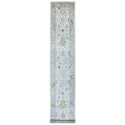 Oushak And Peshawar Wool Hand Knotted Rug Grey Gray 2.10X17.3 -O056120