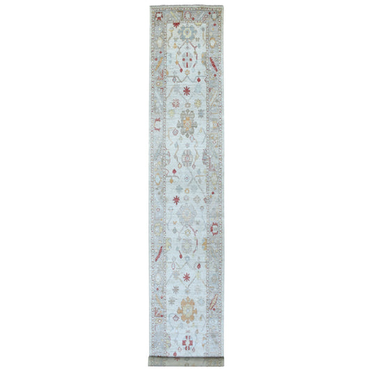Oushak And Peshawar Wool Hand Knotted Rug Grey Gray 2.10X17.3 -O056120