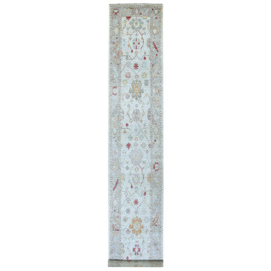 Oushak And Peshawar Wool Hand Knotted Rug Grey Gray 2.10X17.3 -O056120