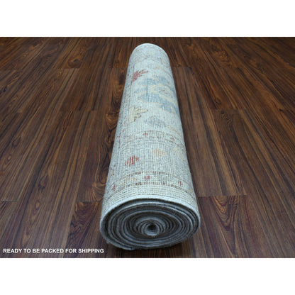 Oushak And Peshawar Wool Hand Knotted Rug Grey Gray 2.10X17.3 -O056120